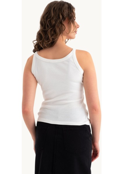 Kadın Beyaz Yuvarlak Yaka Ribana Atlet Beyaz