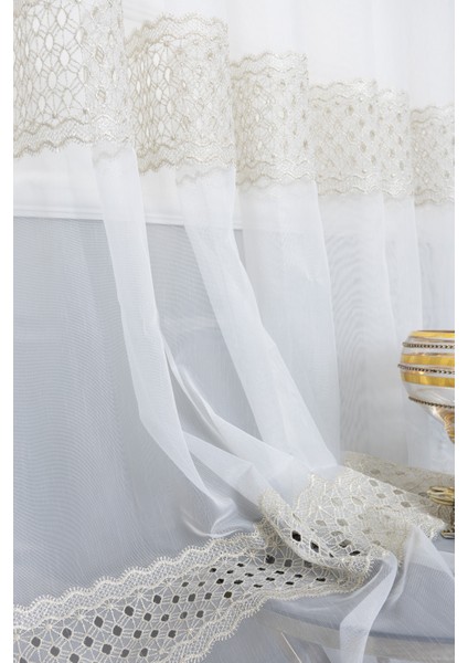 Neptün Gold Işlemeli 1/3 Sık Pileli Ütü Istemez Kırışmaz Yeni Sezon Salon Oda Tül Perdesi indirimleri