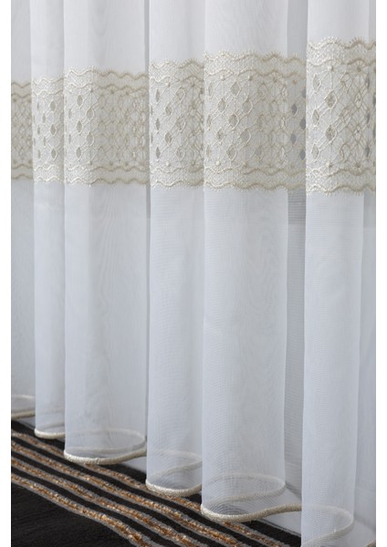 Neptün Gold Işlemeli 1/3 Sık Pileli Ütü Istemez Kırışmaz Yeni Sezon Salon Oda Tül Perdesi