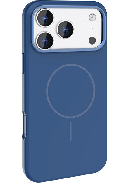 iPhone 17 Pro Kılıf M-Safe Şarj Özellikli Metal Kamera Çerçeveli Aden Edi Silikon Kapak - Lacivert