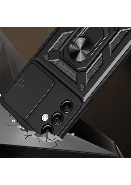 Galaxy A14 Kılıf Magnetik Standlı Kamera Korumalı Aden Sürgülü Vega Kapak-Siyah indirimleri