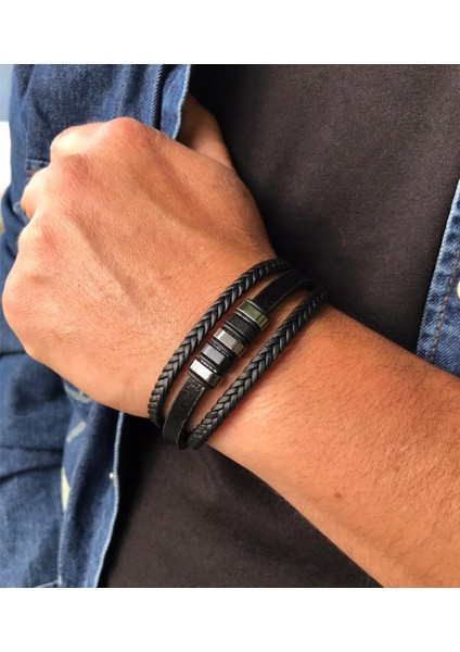 Erkek Deri Tasarım Bileklik Mıknatıslı Kapama