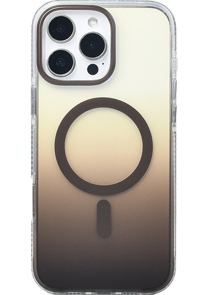 iPhone 16 Pro Max Kılıf M-Safe Şarj Özellikli Transparan Renk Geçişli Aden Toros Kapak - Rose Pembe