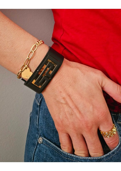 Siyah Gold Deri Bileklik