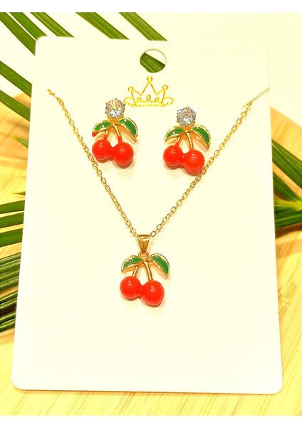 Renkli Kiraz Küpe Kolye Set fiyatları