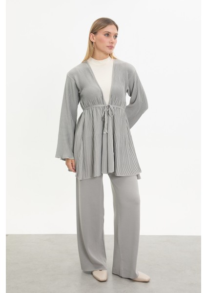 Merserize Kuşaklı Pliseli Takım