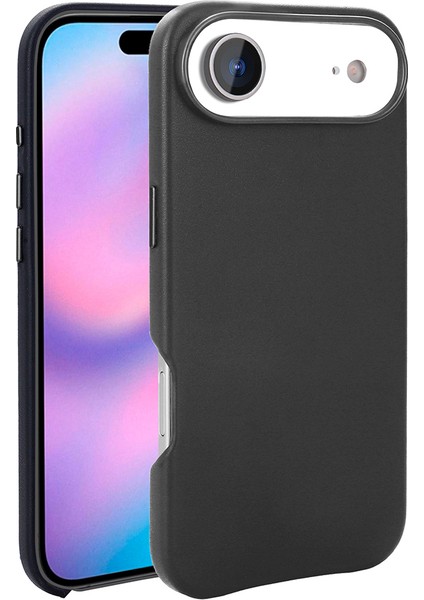 iPhone 17 Air Kılıf M-Safe Şarj Özellikli Pu Deri Görünümlü Aden Kupra Kapak - Siyah