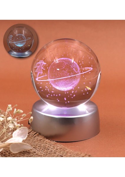 3D Samanyolu Temalı Satürn Kız Işıklı Cam Küre