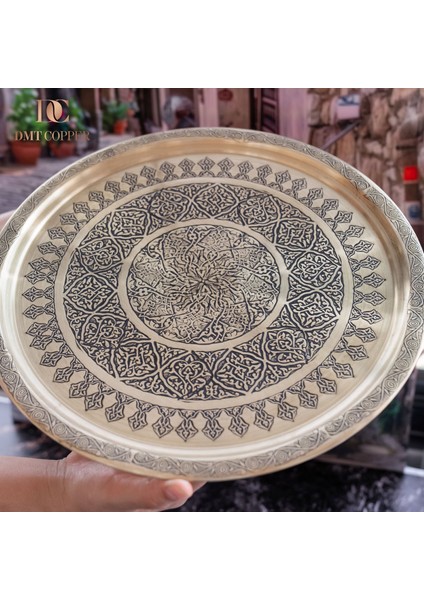 Dmt Gaziantep Sarı Bakır 35 cm Osmanlı El Işi Sunum Gold Tepsi Kına Tepsisi 35 cm fiyatları