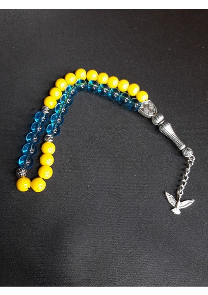 Mryart Sarı Lacivert Cam Boncuk Taraftar Tesbih Şık Tasarım