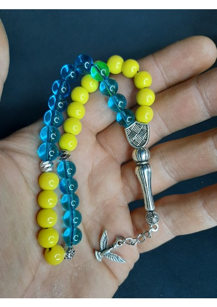 Mryart Sarı Lacivert Cam Boncuk Taraftar Tesbih Şık Tasarım fiyatları