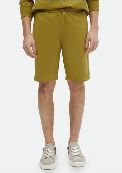Yağ Yeşili Düz Örme Jogging Fit Spor Pamuk Karışımlı Bermuda indirimleri