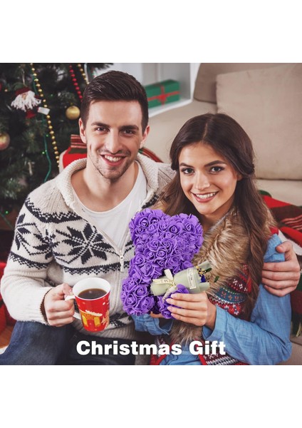 Mor Gül Şeklinde Yapay Çiçeklerden Ayıcık ve Mini Buket Hediyelik Seti – Özel Hediye Kutusunda fırsatları