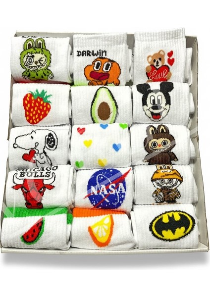 Desenli Kolej Çorap 5 Çift (Kutusuz) Eğlenceli Desenli Çorap