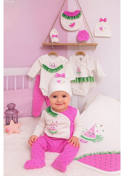 Kız Bebek 0-3 Ay Sevimli Karpuz 10LU Set %100 Pamuk