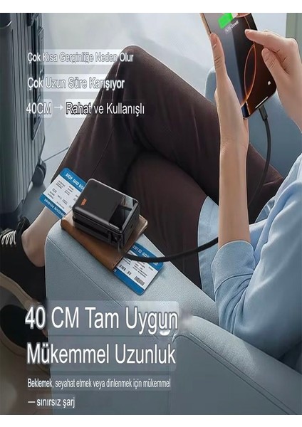 20000mAh 65W Hızlı Şarj Dijital göstergeli Type-C Kablolu/Girişli Askılı Powerbank - Siyah fırsatları