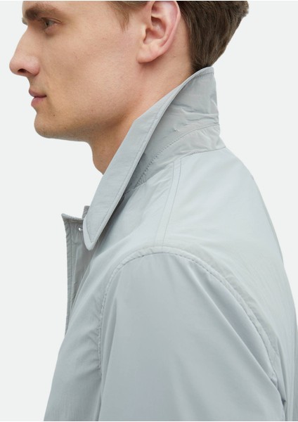 Gri Regular Fit Gömlek Yaka Casual Dokuma Pardesü