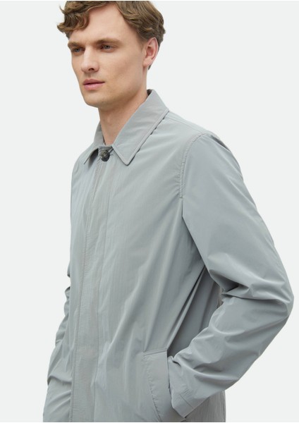 Gri Regular Fit Gömlek Yaka Casual Dokuma Pardesü