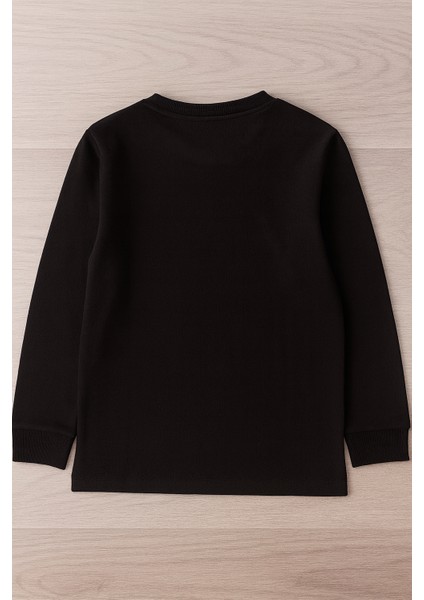 Atatürk Portre Baskılı Siyah Uzun Kollu Çocuk Tişört | %100 Pamuk | 6-12 Yaş modelleri