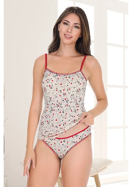 Lady Lingerie Kalp Desenli Bayan Atlet Slip Takım