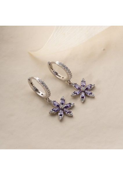 925 Ayar Gümüş Mor Taşlı Çiçek Küpe fiyatları