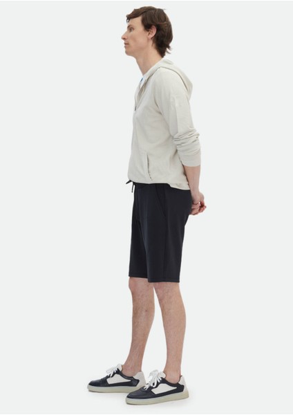 Siyah Düz Örme Jogging Fit Casual Bermuda