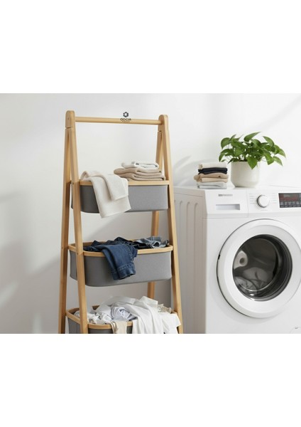 3 Katlı Bambu Sepet, Çamaşır Sepeti, Sebzelik, Oyuncak Sepeti