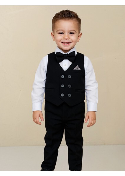Erkek Çocuk Damat Model Şık Takım –gömlek-Papyon-Yelek-Pantolon