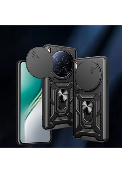 Tecno Camon 40 Premier 5g Kılıf Magnetik Standlı Kamera Korumalı N7TH Sürgülü Vega Kapak - Siyah modelleri