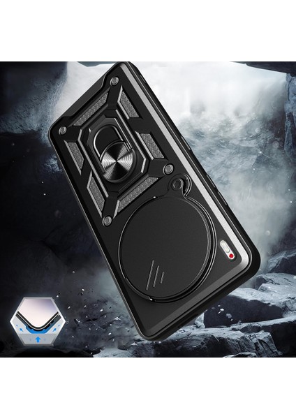 Tecno Camon 40 Premier 5g Kılıf Magnetik Standlı Kamera Korumalı N7TH Sürgülü Vega Kapak - Siyah fırsatları