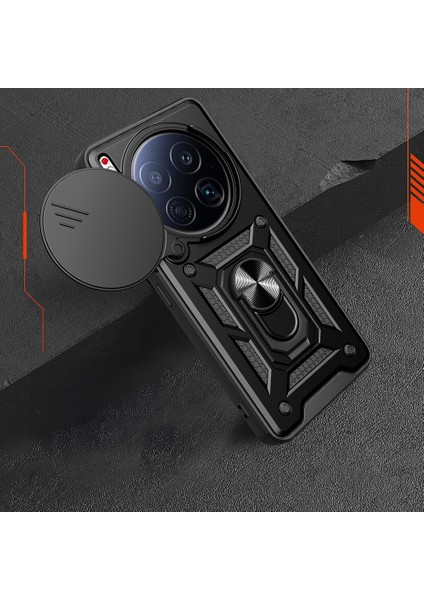 Tecno Camon 40 Premier 5g Kılıf Magnetik Standlı Kamera Korumalı N7TH Sürgülü Vega Kapak - Siyah