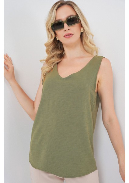 Kadın BDART V Yakalı Bluz Haki Yeşil