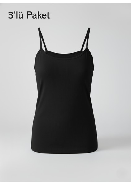 Kadın Atlet 3'lü Ekonomik Paket Ip Askılı Pamuklu Esnek