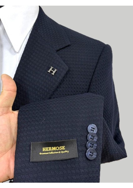 Lacivert Dokulu Modern Fit Ceket