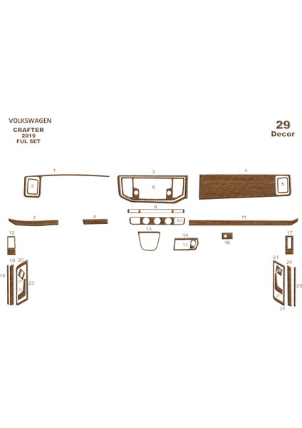 Volkswagen Crafter Konsol-Torpido Kaplama 2019 Sonrası 29 Parç Açık Meşe