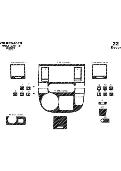 Volkswagen T5 Multivan Piano Black Kaplama 2003-2009 22 Parça Karbon