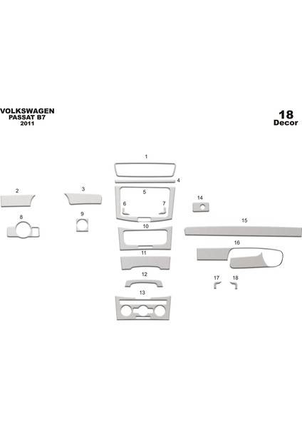 Volkswagen Passat B7 Uyumlu Piano Black Kaplama 2011-2014 18 Par Alüminyum