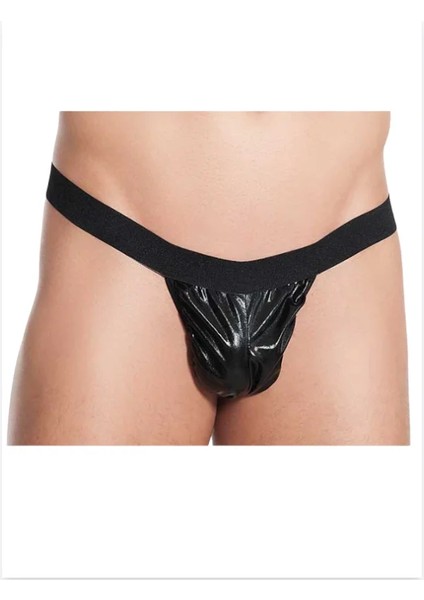 Fantezi Siyah Lame Seksi Erkek String - Tanga
