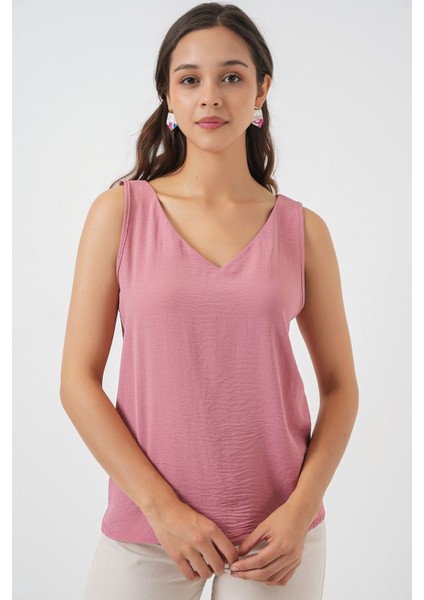 Kadın BDART V Yakalı Bluz Tozlu Gül Pembesi modelleri