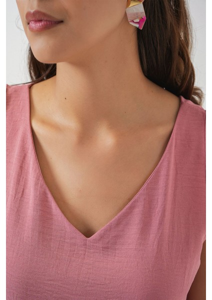 Kadın BDART V Yakalı Bluz Tozlu Gül Pembesi indirimleri