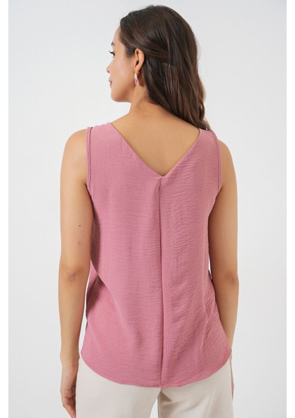 Kadın BDART V Yakalı Bluz Tozlu Gül Pembesi