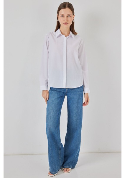 Kadın Bdart Rahat Kesim Poplin Düğmeli Gömlek White fiyatları