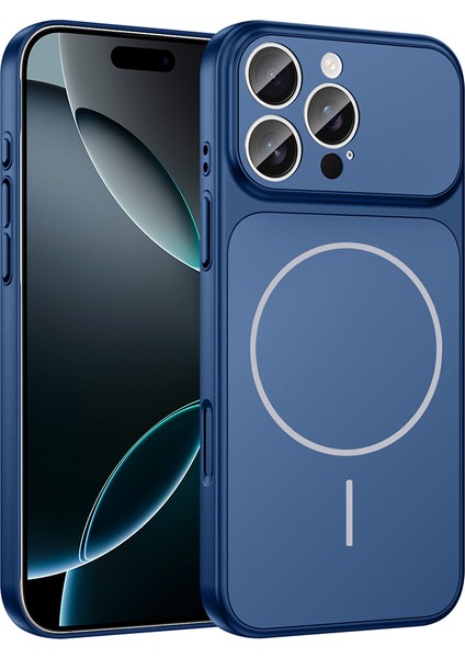 iPhone 16 Pro Max Kılıf Iksp M-Safe Şarj Özellikli Kamera Korumalı Formen Kapak - Mavi
