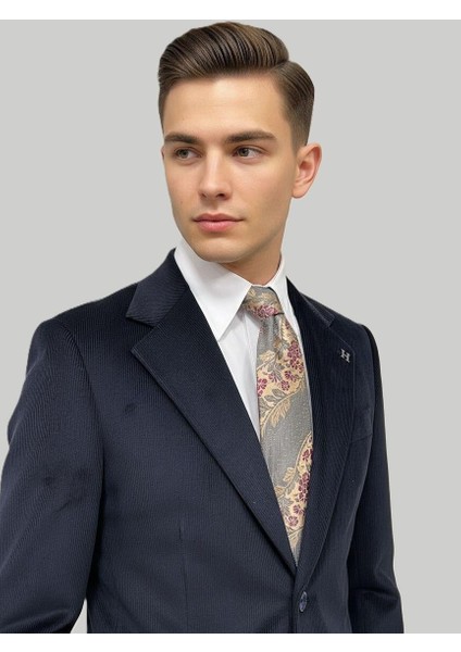 Lacivert Kadife Modern Fit Ceket