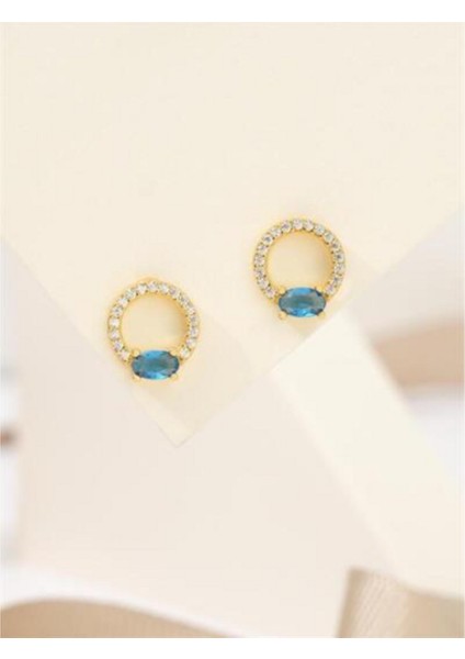 925 Ayar Sarı Altın Kaplamazirkon Taşlı Yuvarlak Gümüş Küpe fiyatları