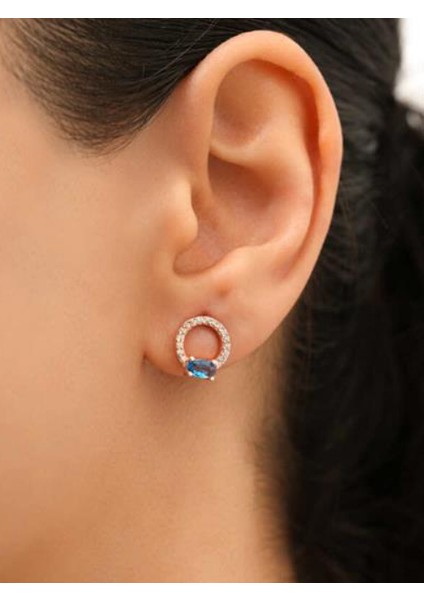 925 Ayar Sarı Altın Kaplamazirkon Taşlı Yuvarlak Gümüş Küpe modelleri