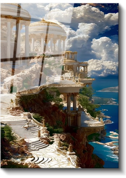 Cam Dikey Duvar Tablosu Cam Antik Şehir Manzara Ev Ofis Salon Modern Duvar Tablosu