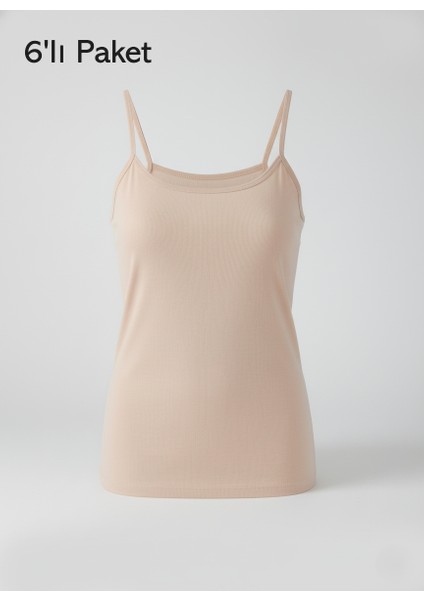 Kadın Atlet 6'lı Ekonomik Paket Ip Askılı Pamuklu Esnek