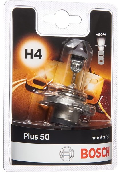 2 Adet Bosch PLUS50 H4 Ampul +%50 Daha Fazla Işık