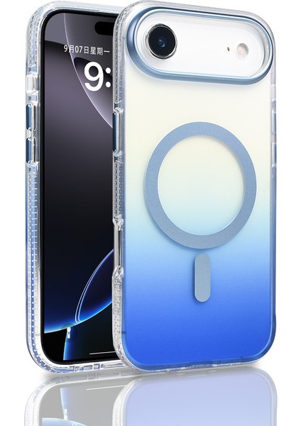 iPhone 17 Air Kılıf M-Safe Şarj Özellikli Transparan Renk Geçişli Iksp Toros Kapak - Mavi